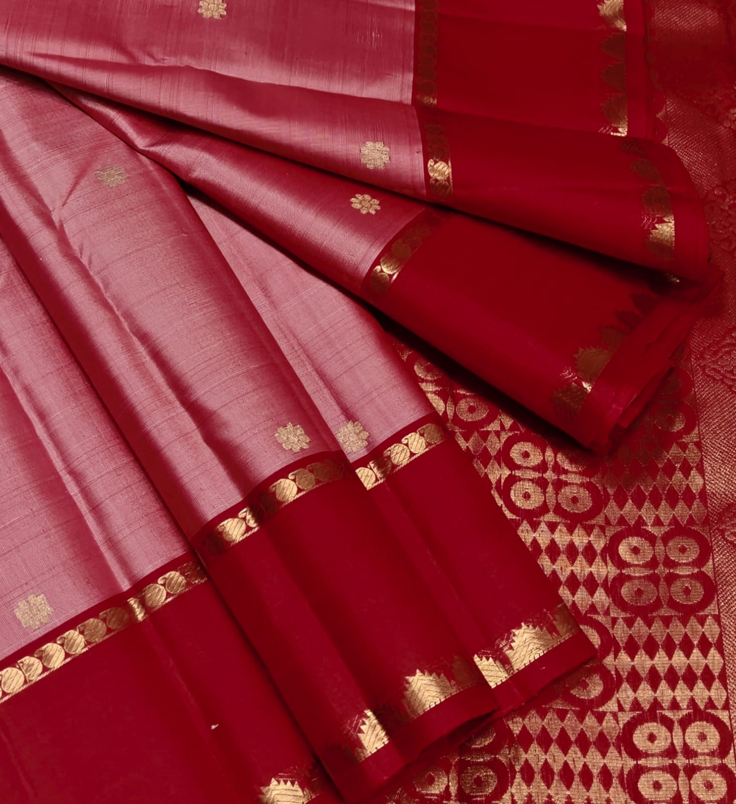 Red & Pink Dual-Tone Kanjivaram Silk Saree